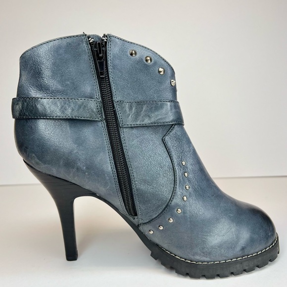 Envy Womens Spumoni‎ Genuine Leather Studded Side Zip Stiletto Ankle Boots 8.5 - Picture 3 of 11